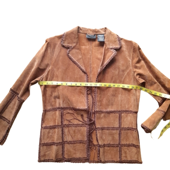 Outbrook Suede Leather Patchwork Shacket Jacket Women's Medium - Picture 15 of 16